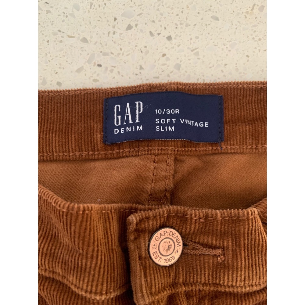 Gap Soft Vintage Slim Corduroy Pants Cognac Brown Womens 10/30 Mid Rise Straight - Picture 5 of 8